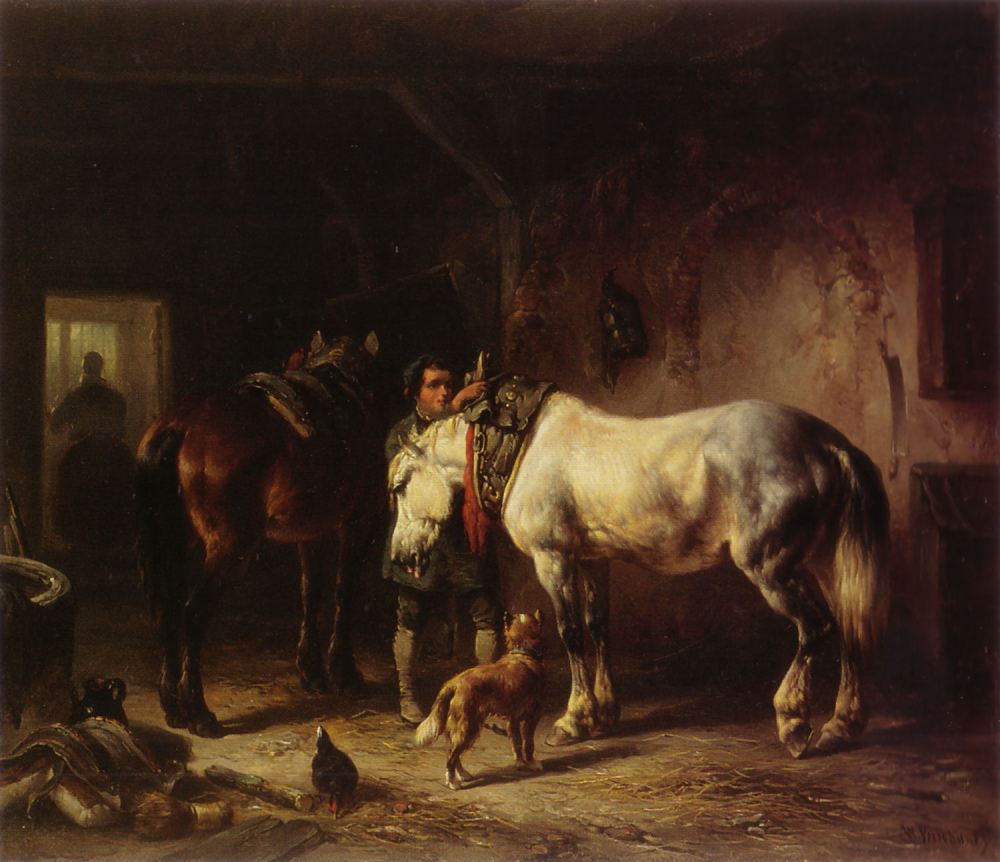 Wouterus_Verschuur_-_Het_zadelen_van_de_paarden